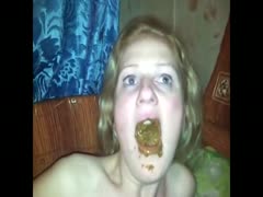 Blonde eating shit like a piece of cake